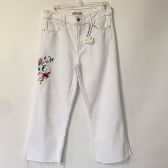 Zara Pants - New Zara Basic Sz 6 White Denim Ankle Jeans Floral